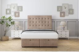 "Sloomy Alabama Mink Naples Ottoman Bed Base With 54"" Floor Standing Headboard 4'6 Double Brown Mink Double 1"