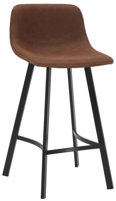 Antico Fixed Height Bar Stool 66cm with Faux Leather Seat & Metal Legs Brown