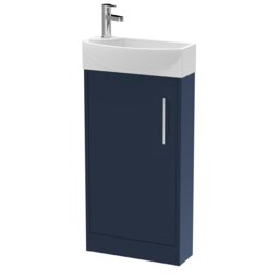 Balterley Winshill Contemporary 1 Door Right-Hand Floor Standing Cloakroom Vanity Unit with Basin, Dark Blue, 440mm