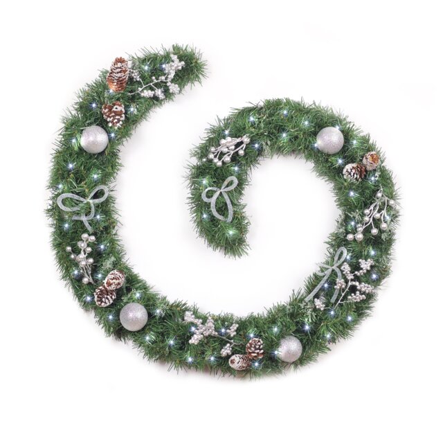 Best Artificial 6ft / 180cm Decorated Frozen Christmas Garland with Realistic Ice Crystals with 50 Bright White Battery lights