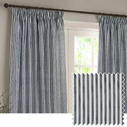 Yard Hebden Striped Cotton Navy Pencil Pleat Curtains (W)117cm x (D)183cm Multi
