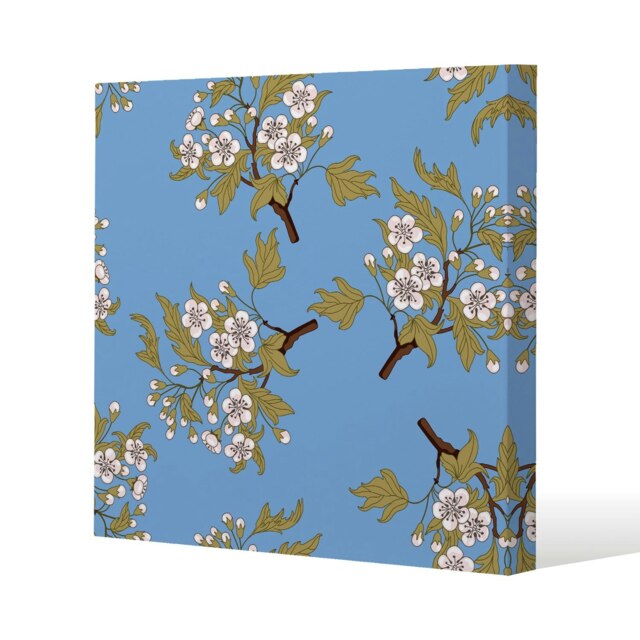 Orchid Branches on Blue (Canvas Print) Cream