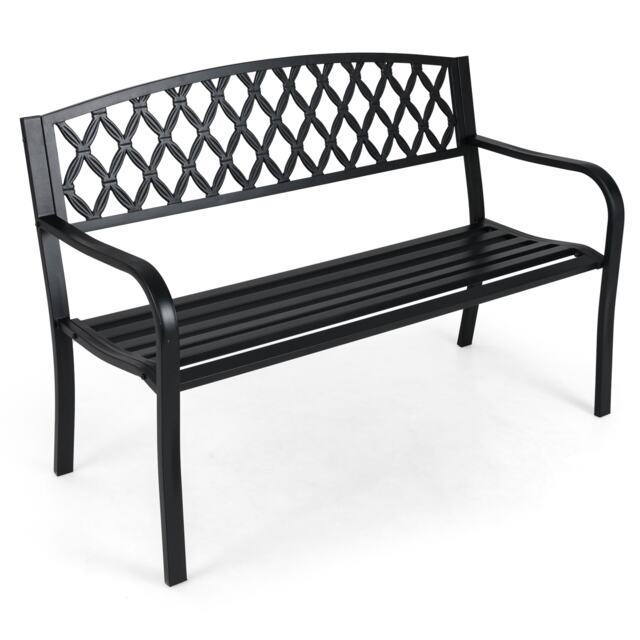 COSTWAY 2-Seater Garden Bench Heavy-Duty Metal Loveseat for 2-3 People-Black