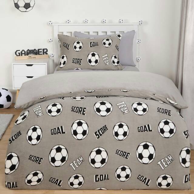 OHS Football Print Soft Fleece Duvet Cover and Pillowcase Bedding Set, Single - Grey