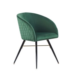 Single Vittorio Velvet Dining Chair with Black Metal Legs, Quilted Design Modern Accent Chair Green