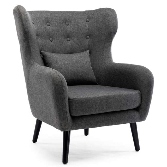 Winslow Wing Back Fabric Occasional Button Back Modern Accent Armchair (Grey)