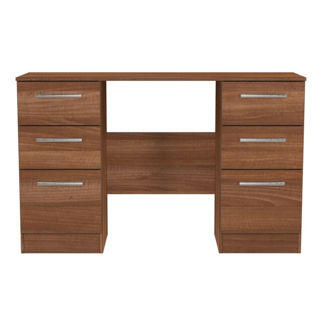 Trent 6 Drawer Kneehole Desk in Noche Walnut (Ready Assembled) Brown Noche Walnut