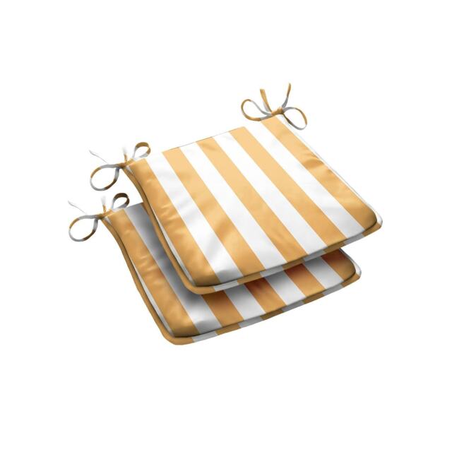 Wide Striped Outdoor Tapezoid Shape Seat Pad Yellow Pair
