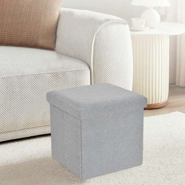 Home Republic Boucle Storage Ottoman - 38cm X 38cm Foldable Silver