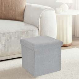 Home Republic Boucle Storage Ottoman - 38cm X 38cm Foldable Silver