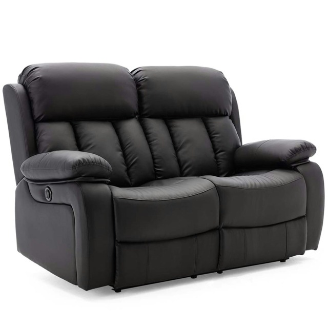 Chester 2 Seater Electric High Back Bonded Leather Recliner Sofa (Black)