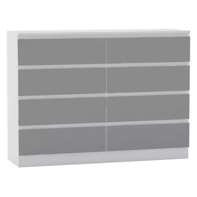 Minimalist Chest of 8 Drawers - 88.3x120x35cm White White & Grey 1