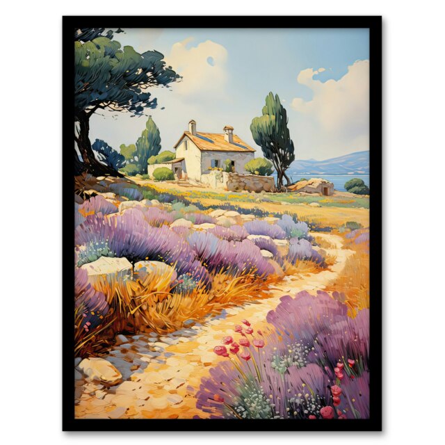 Rural France Country House Watercolour Home Decor Black Framed Wall Art Print A4