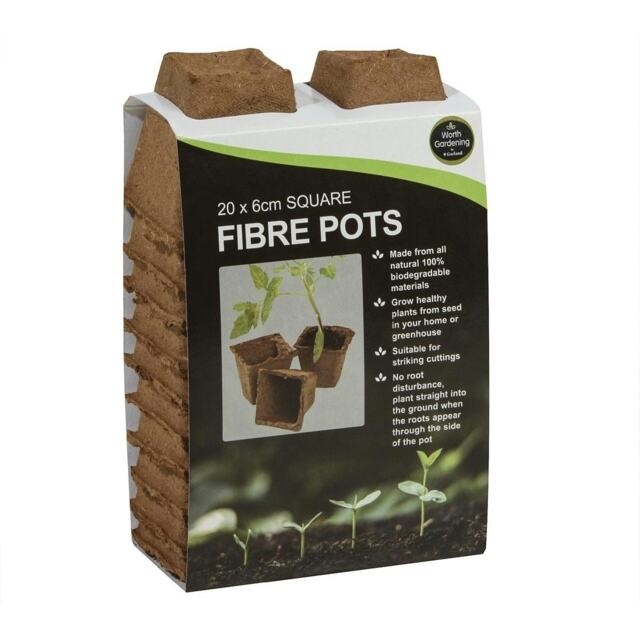 Garland Fibre Pots Square 6cm Natural Wood Biodegradable Pack of 20 Brown