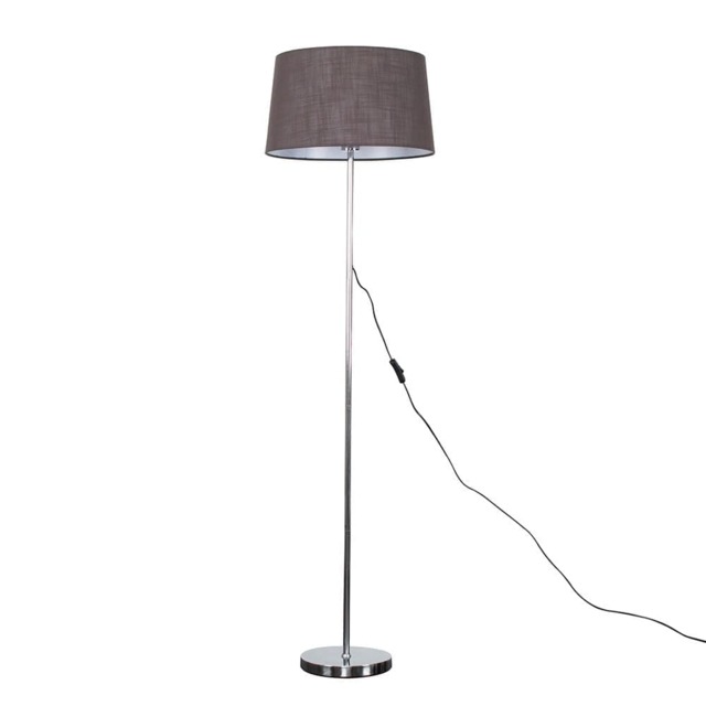 ValueLights Charlie Chrome Floor Lamp With Grey Doretta Shade