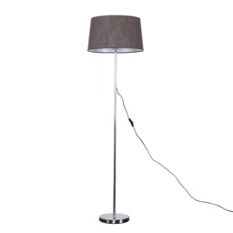 ValueLights Charlie Chrome Floor Lamp With Grey Doretta Shade
