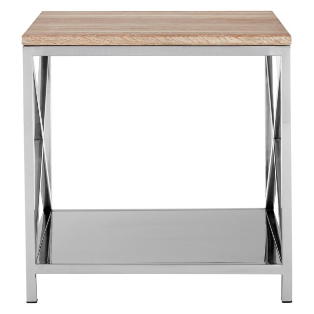 Solid Oak Surface Lamp Table, Sleek Modern Bedside Table, Polished Stainless Steel Frame Lamp Table Cream
