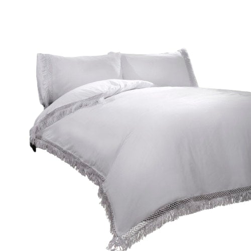 Tia Trellis Polycotton Reversible Duvet Cover Set with Pillowcase White Double 1