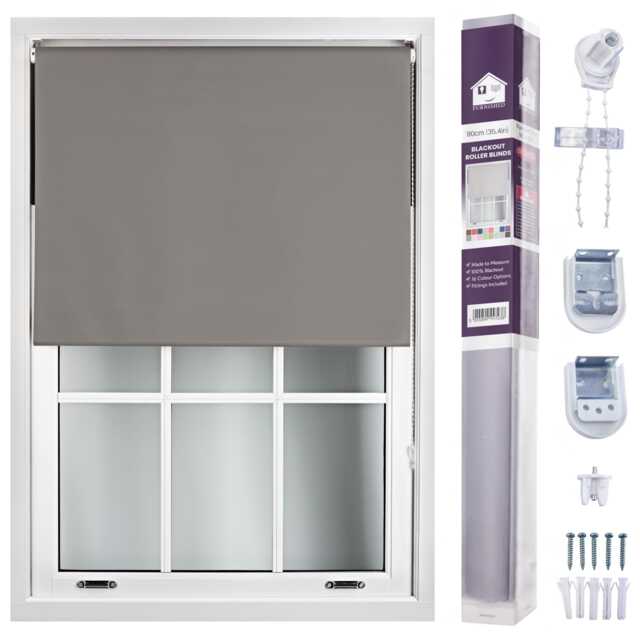 FURNISHED Made to Measure Blackout Blinds Easy Fit UV Protection Insulated Window Shade (W)90cm x (L)210cm Grey Dark Grey (W) 90cm x (L) 210cm