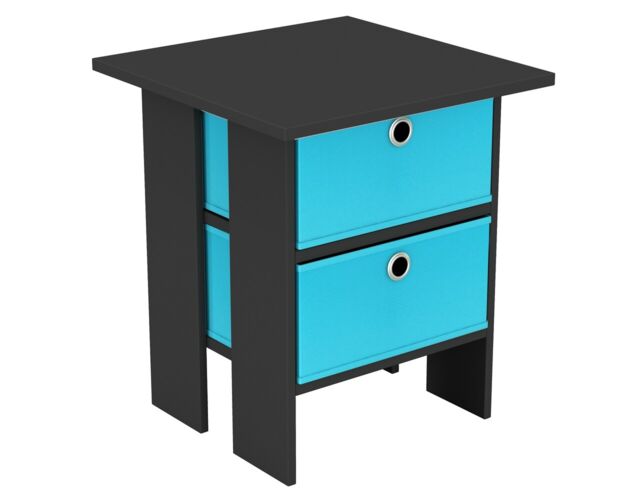 2-Tier 2- Drawer Wooden Side Table Black Black & Light Blue 1