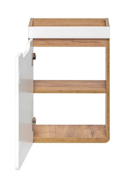 Cloakroom Vanity Unit 400mm Bathroom Wall Hung Cabinet White Gloss Oak Aruba