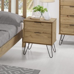 Augusta 2 Drawer Bedside Table - Modern Industrial Style Nightstand for Bedrooms Brown Antique Waxed Pine One Size 1