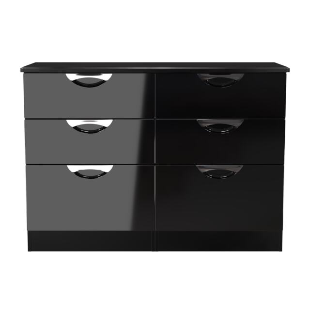 Holborn 6 Drawer Wide Chest of Drawers in Black Gloss & Black (Ready Assembled) Black Black Gloss & Black