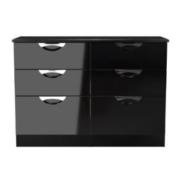 Holborn 6 Drawer Wide Chest of Drawers in Black Gloss & Black (Ready Assembled) Black Black Gloss & Black