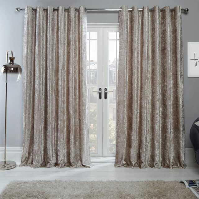"OHS Luxury Soft Crushed Velvet Lined Eyelet Curtains, 90x90"" - Natural"