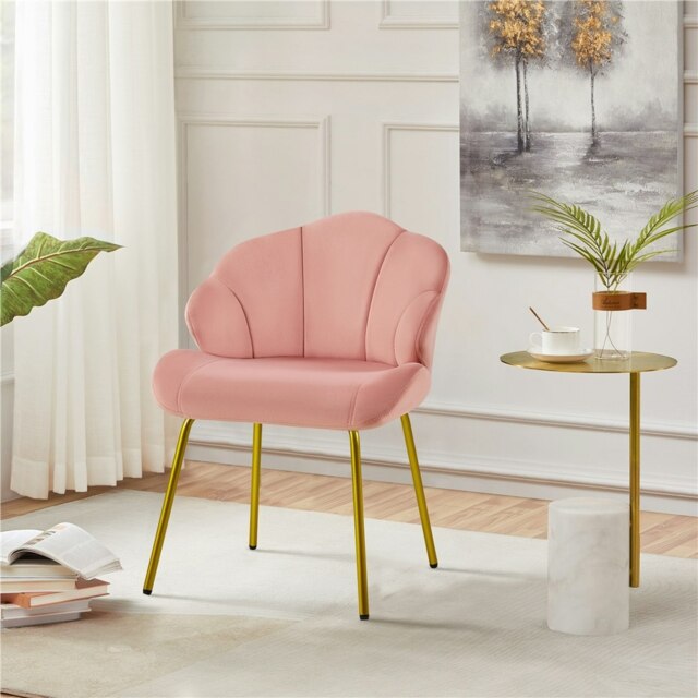 Yaheetech Velvet Accent Chair with Shell-shaped Backrest and Metal Legs
