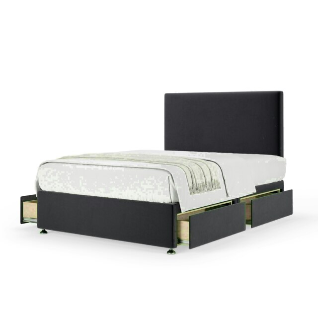 Graphite Plush Velvet 4 Drawer Divan Base and Valencia Headboard Double