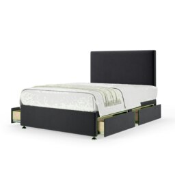 Graphite Plush Velvet 4 Drawer Divan Base and Valencia Headboard Double