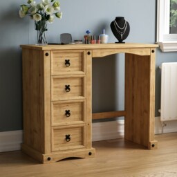 Vida Designs Corona 4 Drawer Dressing Table Vanity Makeup Desk, Solid Pine Wood