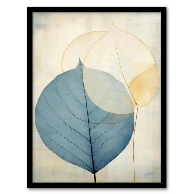 Skeleton Leaves Leaf Veins Boho Pastel Home Decor Black Framed Wall Art Print A4