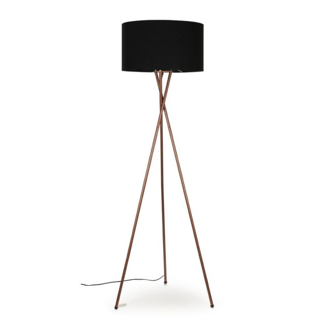 ValueLights Camden Copper Tripod Floor Lamp Black Shade and Bulb