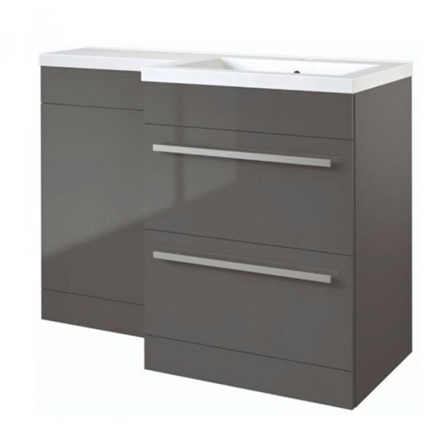 Bathroom Right Handed 2 Drawer Combination Unit with L Shape Basin 1100mm Wide - Storm Grey Gloss - Brassware Not Included Grey Grey 1