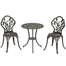 Outsunny 3 Piece Bistro Set, Aluminium Garden Furniture with Umbrella Hole