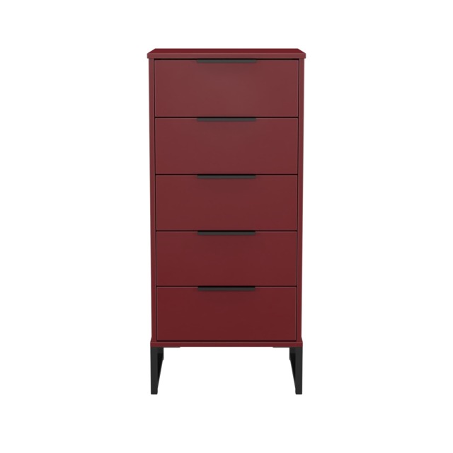 Beijing 5 Drawer Tall Bedside Cabinet in Red Matt (Ready Assembled) Red Red Matt