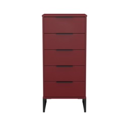 Beijing 5 Drawer Tall Bedside Cabinet in Red Matt (Ready Assembled) Red Red Matt