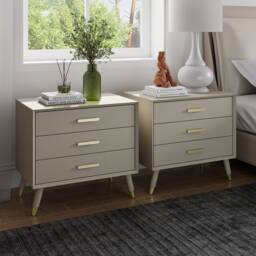 Pair Of Large 3 Drawer Bedside Tables - Oslo Taupe Range