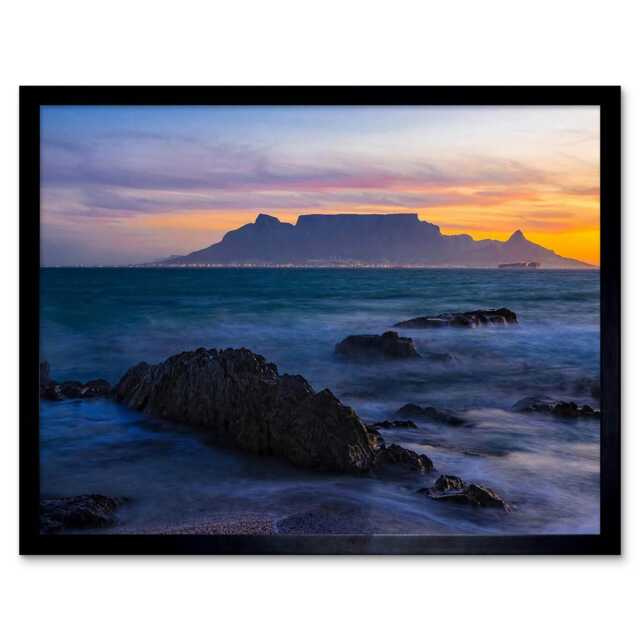 Composition Atmospheric Table Mountain South Africa Framed Wall Art Print