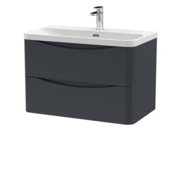 Balterley Arch Modern Bathroom Wall Hung 2 Drawer Vanity Unit & Thin Edge Ceramic Basin Grey Satin Soft Black