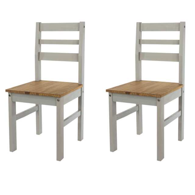 Pair of Corona Linea Ladder Back Dining Chairs - Wax Finish & Antique Wax Seat - Wooden Kitchen Seating Grey Grey 1
