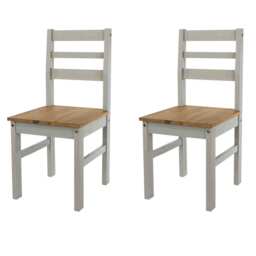 Pair of Corona Linea Ladder Back Dining Chairs - Wax Finish & Antique Wax Seat - Wooden Kitchen Seating Grey Grey 1