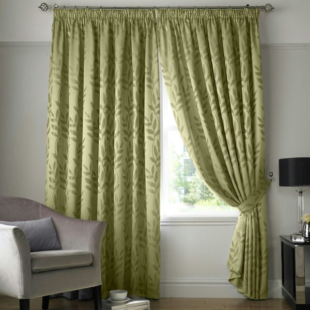Voli Pencil Pleat Taped Top Lined Curtains - 229cm x 229cm - Sage