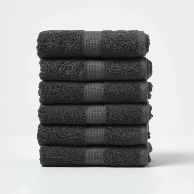 Homescapes Turkish Cotton Hand Towel Set of 6 - Black Black Hand towel 6