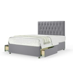Silver Plush Velvet 2 Drawer Divan Base and Lona Headboard Super King