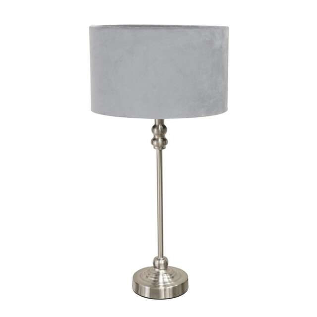 ValueLights Maggie Chrome Candlestick Table Lamp Grey Velvet Shade Silver