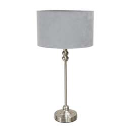 ValueLights Maggie Chrome Candlestick Table Lamp Grey Velvet Shade Silver