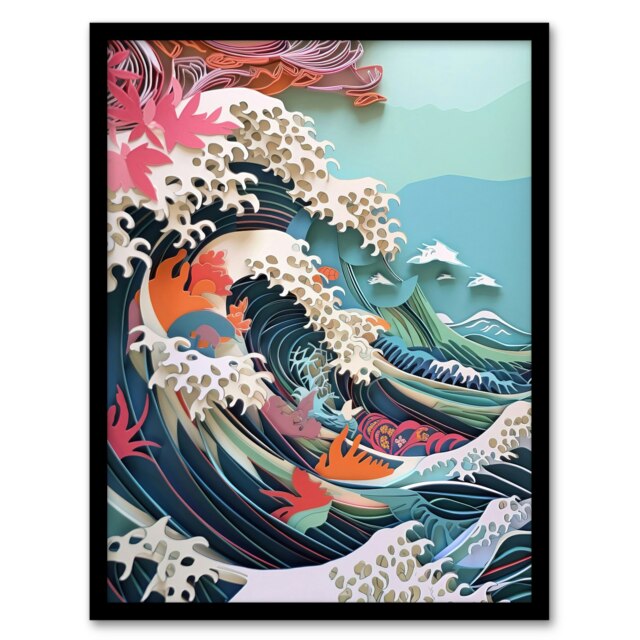 Great Wave Tropical Seascape Concept Art Home Decor Black Framed Wall Art Print A4